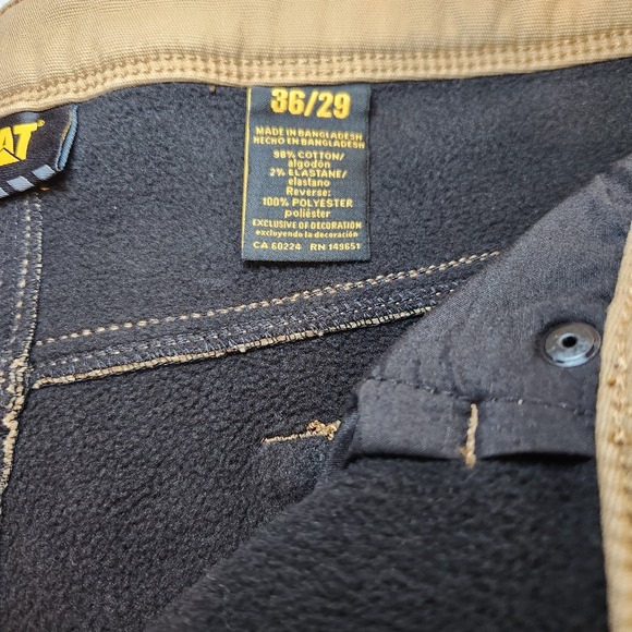 CAT Caterpillar‎ Fleece Lined Men's Work Pants 36x29 Tan Canvas Insulated NWT - Picture 4 of 4